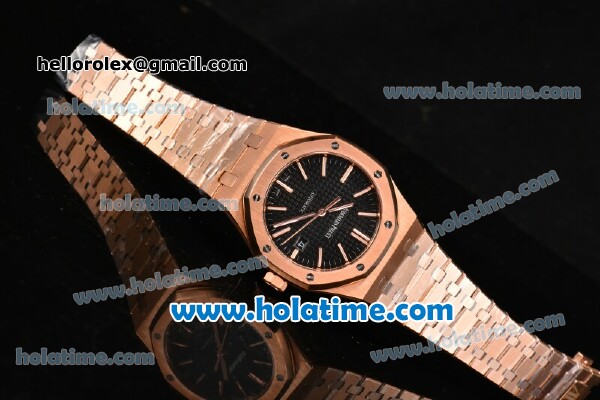 Audemars Piguet Royal Oak Swiss ETA 2824 Automatic Full Rose Gold with Sitck Markers and Black Dial - 1:1 Original - Click Image to Close